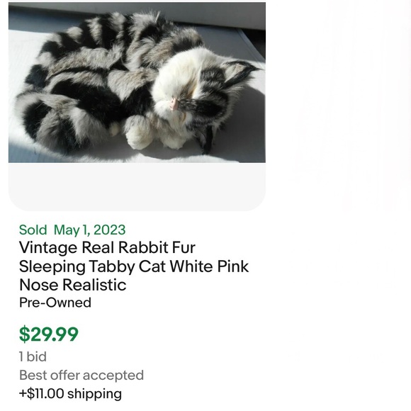 Vtg Real rabbit fur sleeping Cat Kitten Realistic So Super Soft 6” - Picture 6 of 6